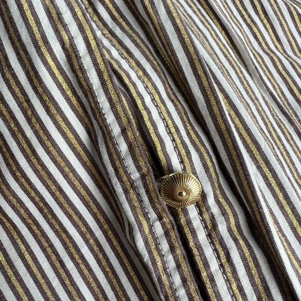 LOFT Women's Blouse - Brown and White and Gold shimmer Stripes - Picture 4 of 6
